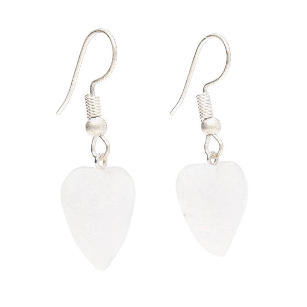 Milky Quartz Heart Earrings in Silver Plating
