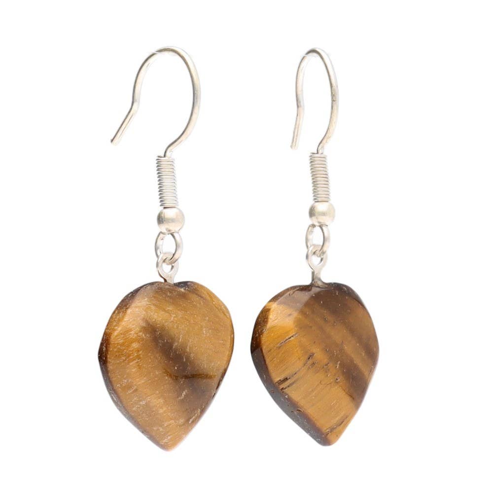 Tiger's Eye Heart Earrings in Silver Plating
