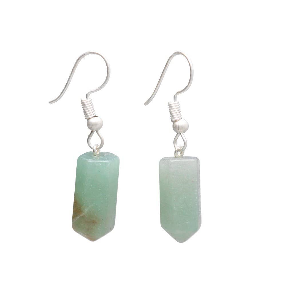Green Quartz Point Earrings in Silver Plating