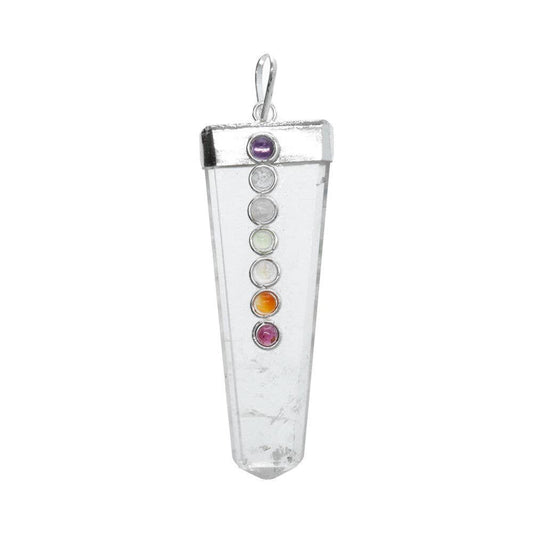 Flat Point Quartz Pendant with Chakras in Silver Bathroom