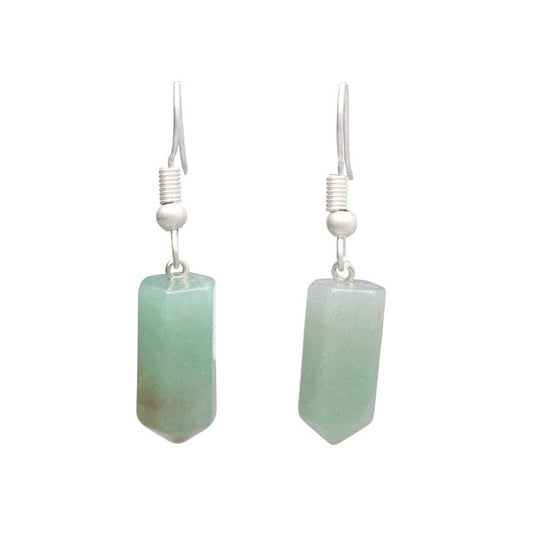 Green Quartz Point Earrings in Silver Plating