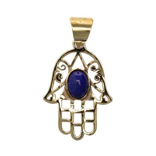Hand of Fatima bronze pendant with mineral