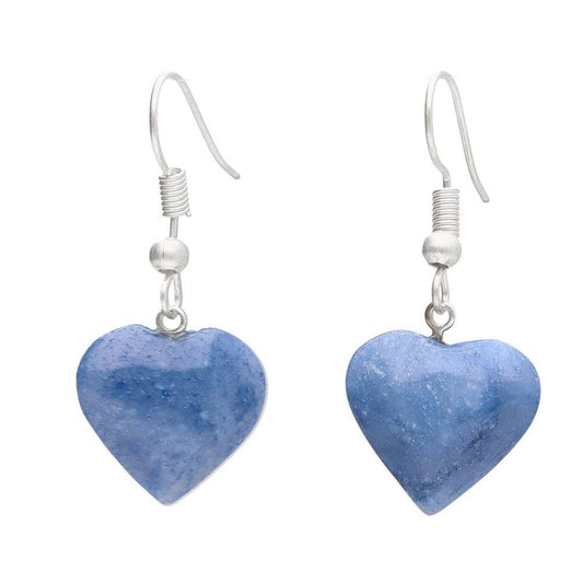 Blue Quartz Heart Earrings in Silver Plating