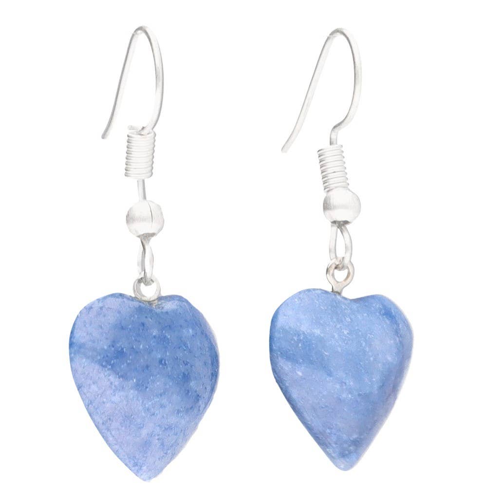 Blue Quartz Heart Earrings in Silver Plating