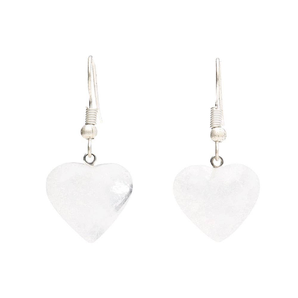 Milky Quartz Heart Earrings in Silver Plating