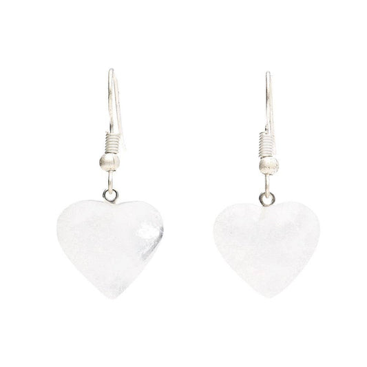 Milky Quartz Heart Earrings in Silver Plating