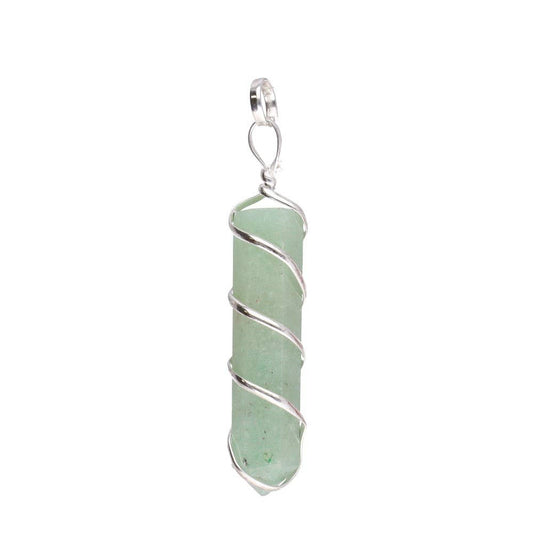 Green Point of Quartz Pendant with Spiral in Silver Bathroom