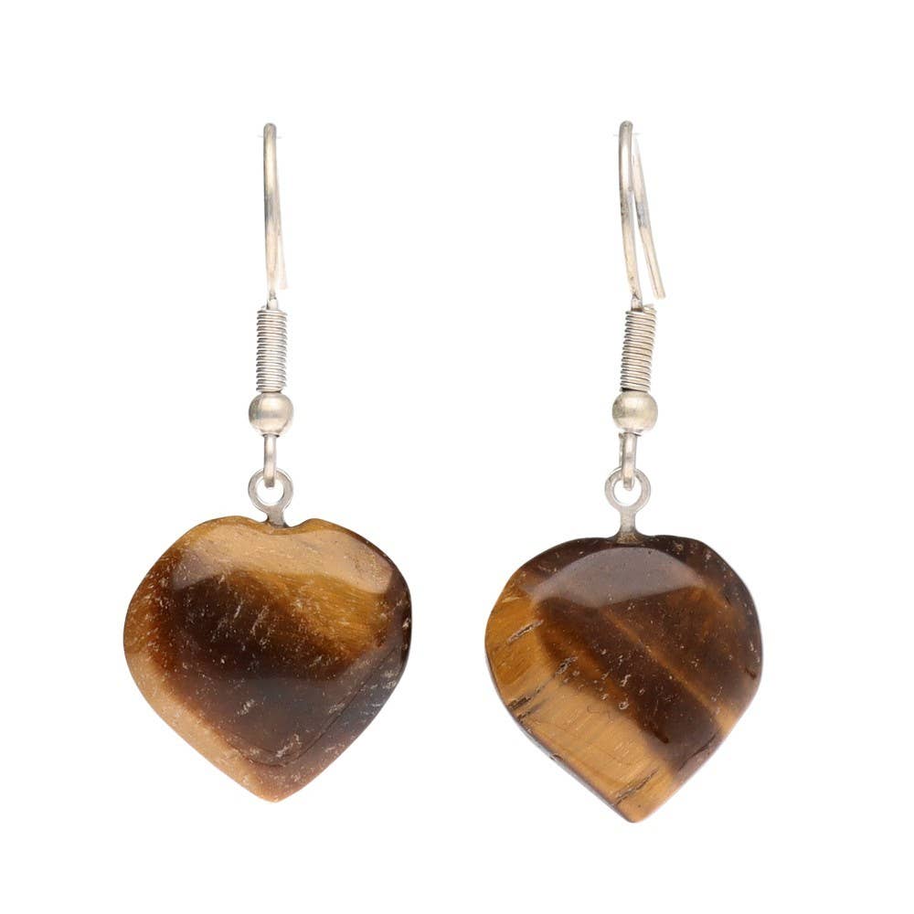 Tiger's Eye Heart Earrings in Silver Plating